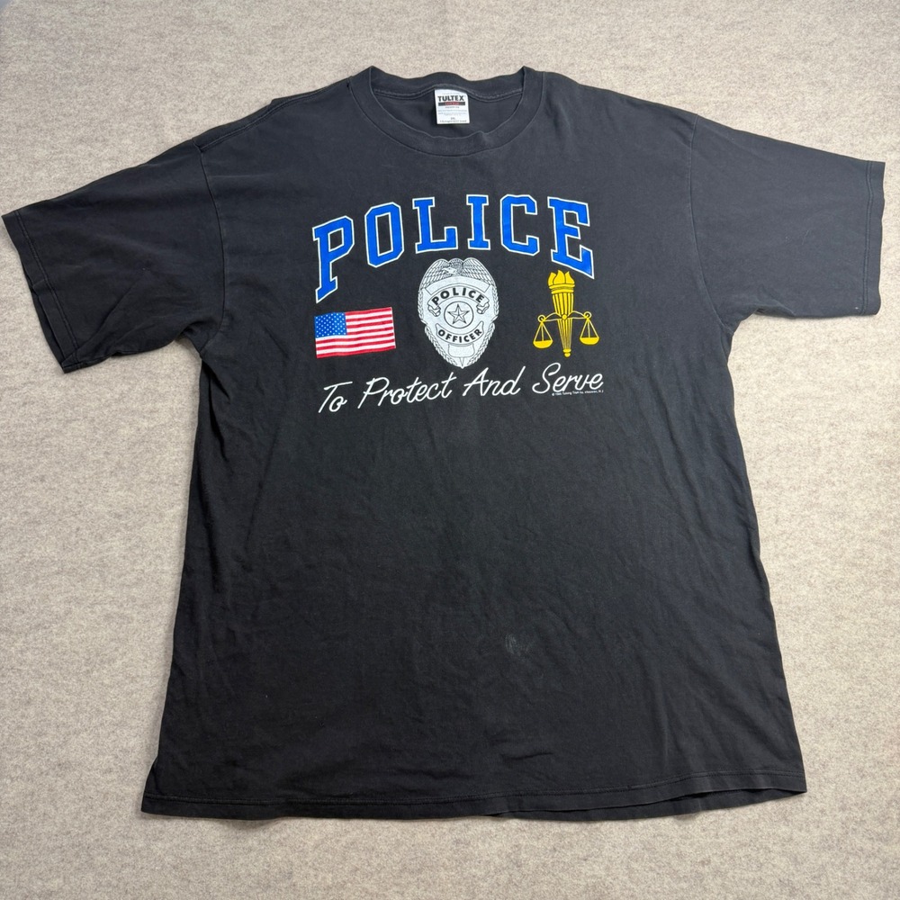 Vintage Tultex Police To Protect And Serve T-Shirt 2XL Black Made in USA 1996